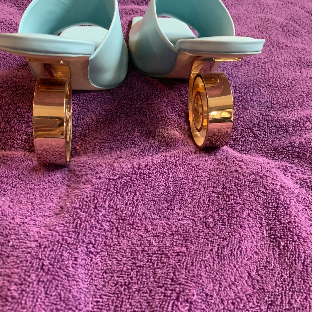 NWOB Cult Gaia Blue Leather Slide Heeled Sandals sz 39 - Picture 5 of 7